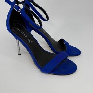 ALDO Womens Cobalt Blue Ankle Strap Stiletto Heels Silver Metallic Heel Size 8.5